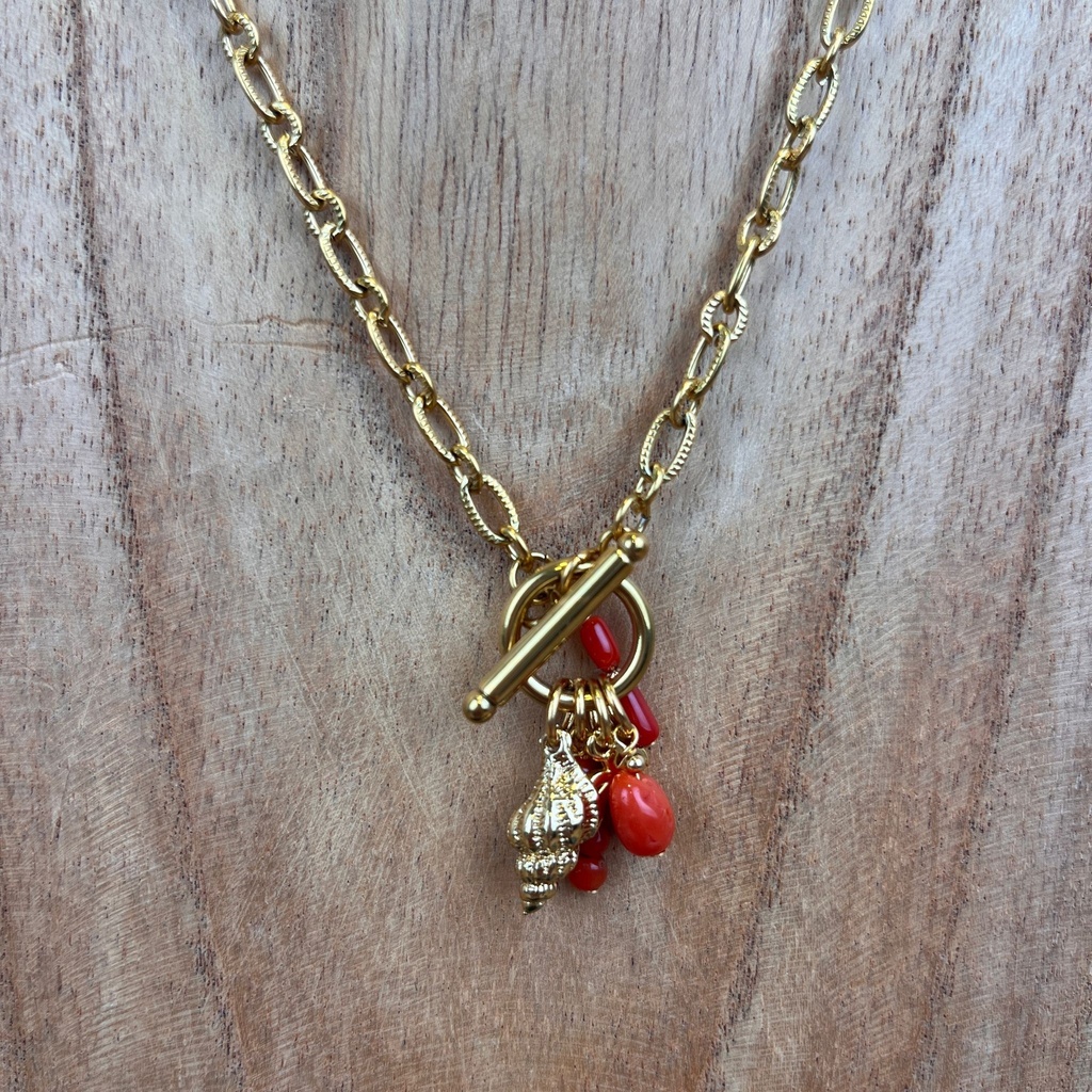 [GAR-FAFA-CO-01] Collier 'Fafa' - Acier Inoxydable, Laiton & Plaqué Or - Pierre Naturelle - By Garance