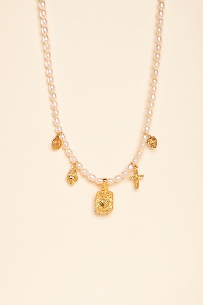 [GAR-ISLA-CO-01] Collier 'Isla' - Acier Inoxydable, Laiton & Plaqué Or - Pierre Naturelle - By Garance