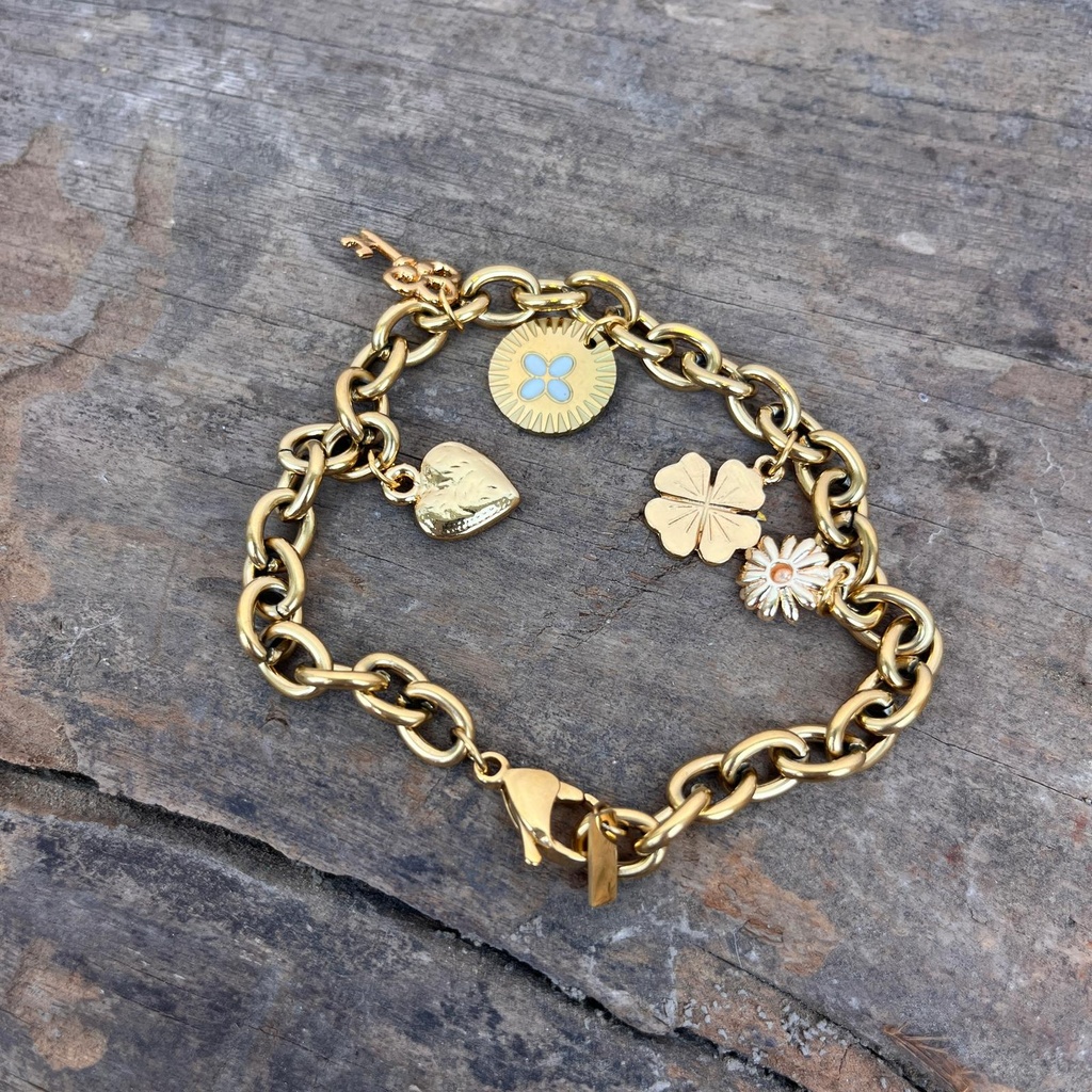 [GAR-MARA-BR-01] Bracelet 'Mara' - Acier Inoxydable, Laiton & Plaqué Or - Pierre Naturelle - By Garance