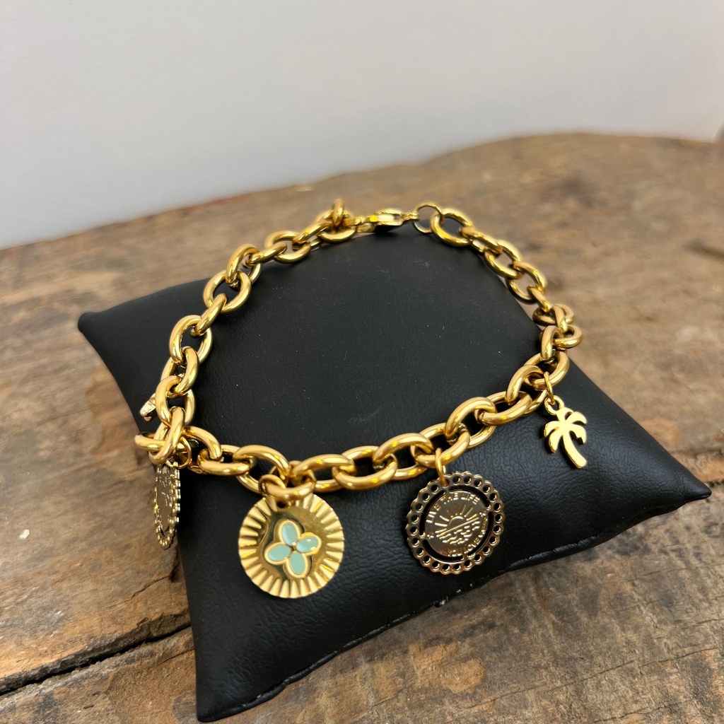[GAR-MARA-BR-02] Bracelet 'Mara' - Acier Inoxydable, Laiton & Plaqué Or - Pierre Naturelle - By Garance