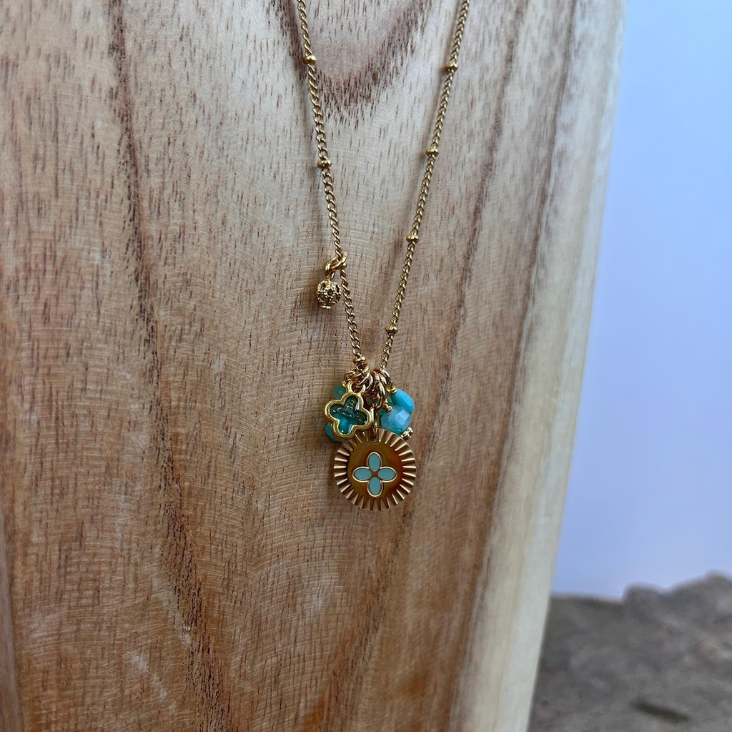 [GAR-LENY-CO-01] Collier 'Leny' - Acier Inoxydable, Laiton & Plaqué Or - Pierre Naturelle - By Garance