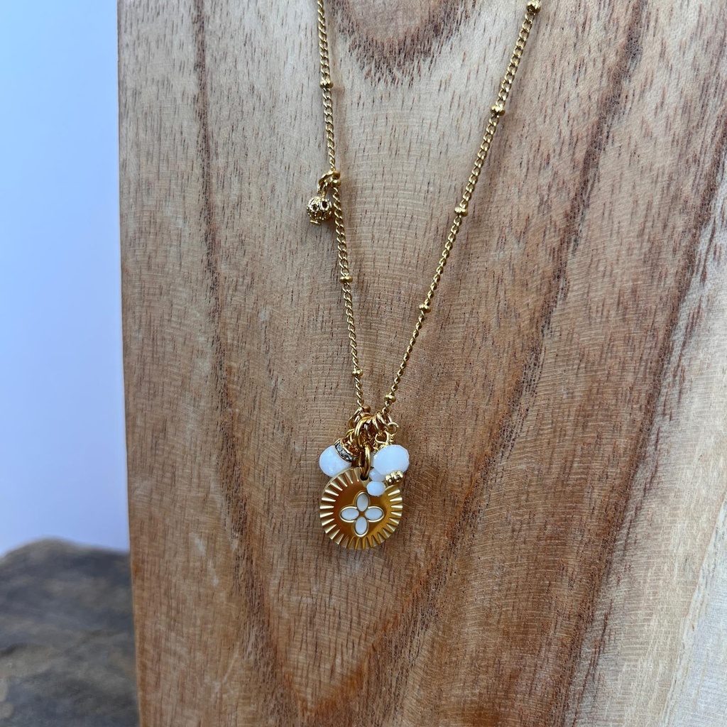 [GAR-LENY-CO-02] Collier 'Leny' - Acier Inoxydable, Laiton & Plaqué Or - Pierre Naturelle - By Garance