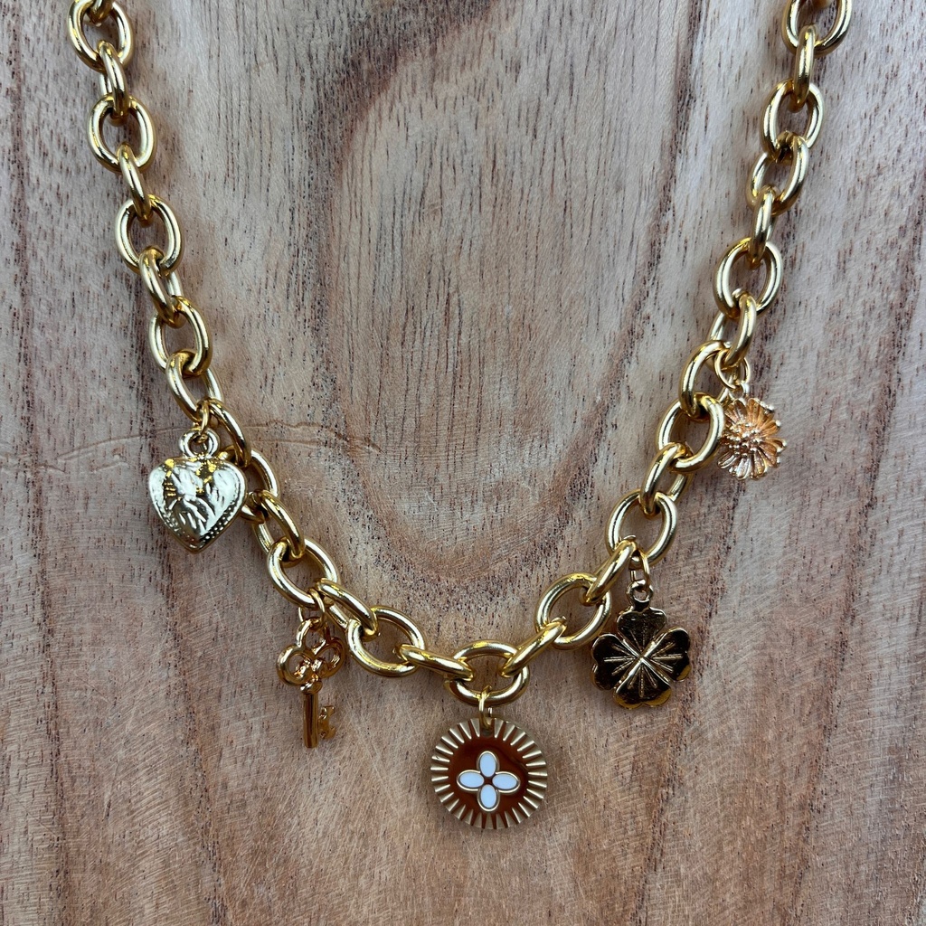 [GAR-MARA-CO-01] Collier 'Mara' - Acier Inoxydable, Laiton & Plaqué Or - Pierre Naturelle - By Garance