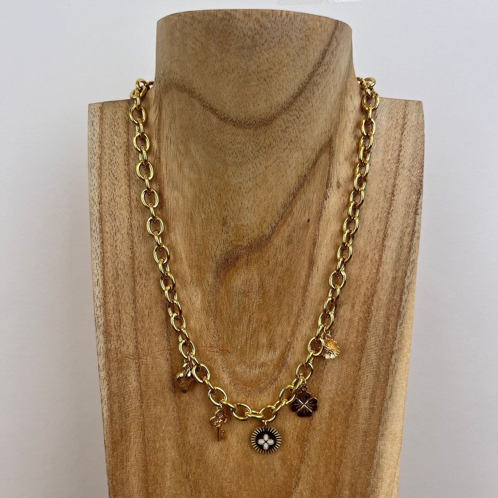 [GAR-MARA-CO-02] Collier 'Mara' - Acier Inoxydable, Laiton & Plaqué Or - Pierre Naturelle - By Garance