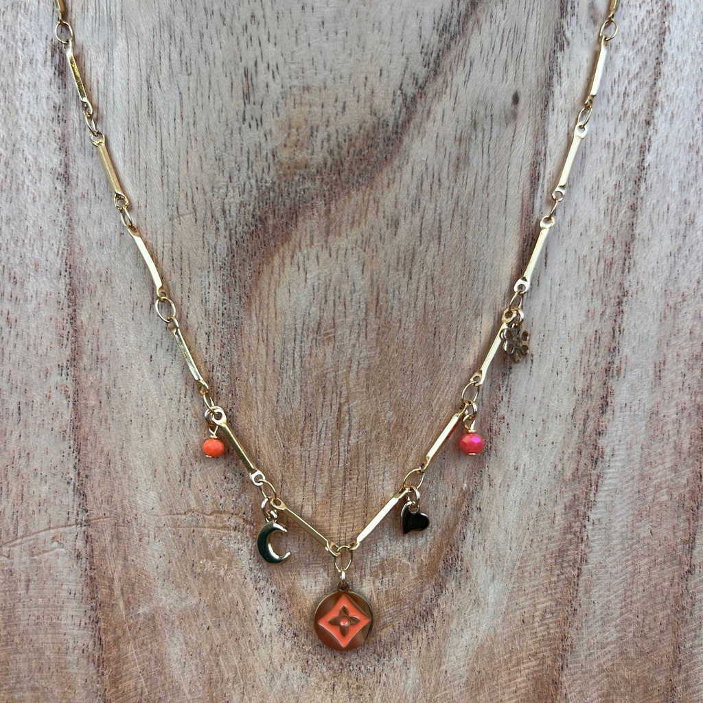 [GAR-NIKI-CO-02] Collier 'Niki' - Acier Inoxydable, Laiton & Plaqué Or - Pierre Naturelle - By Garance