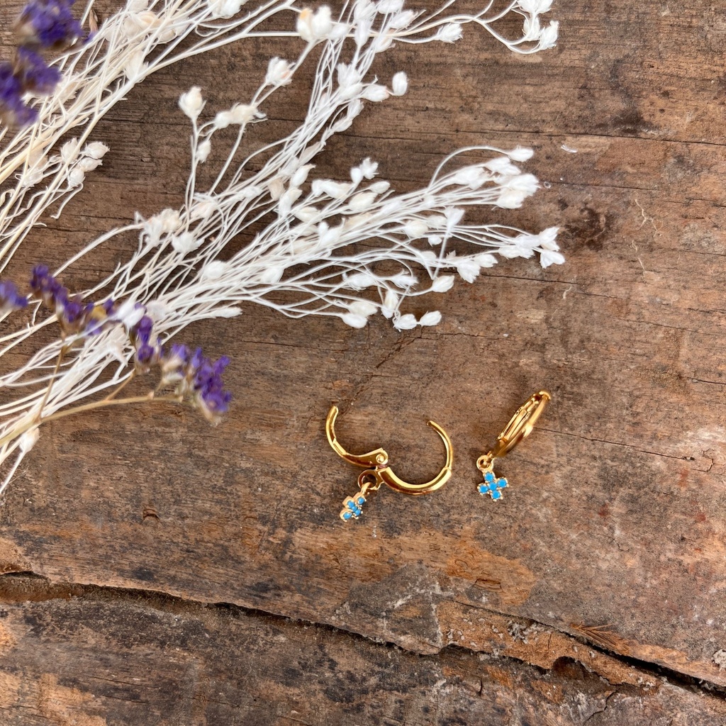 [GAR-WERA-BO-03-02] Boucles d'oreilles créoles 'Wera' - Laiton & Plaqué Or - Turquoise - By Garance