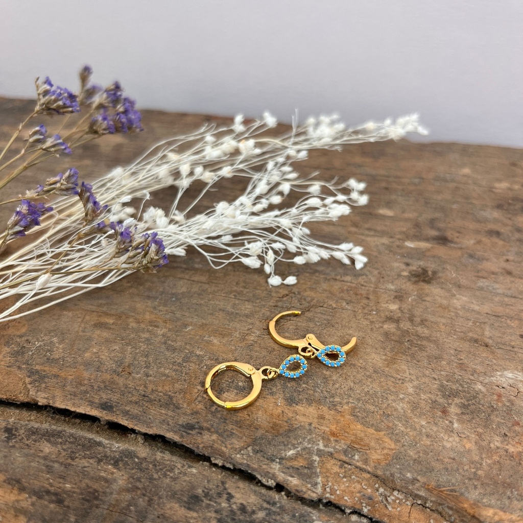 [GAR-WERA-BO-03-08] Boucles d'oreilles créoles 'Wera' - Laiton & Plaqué Or - Turquoise - By Garance