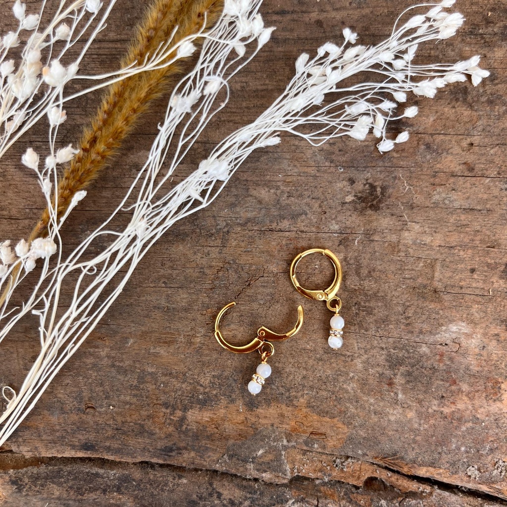 [GAR-WERA-BO-05-02] Boucles d'oreilles créoles 'Wera' - Laiton & Plaqué Or - Nacre - By Garance