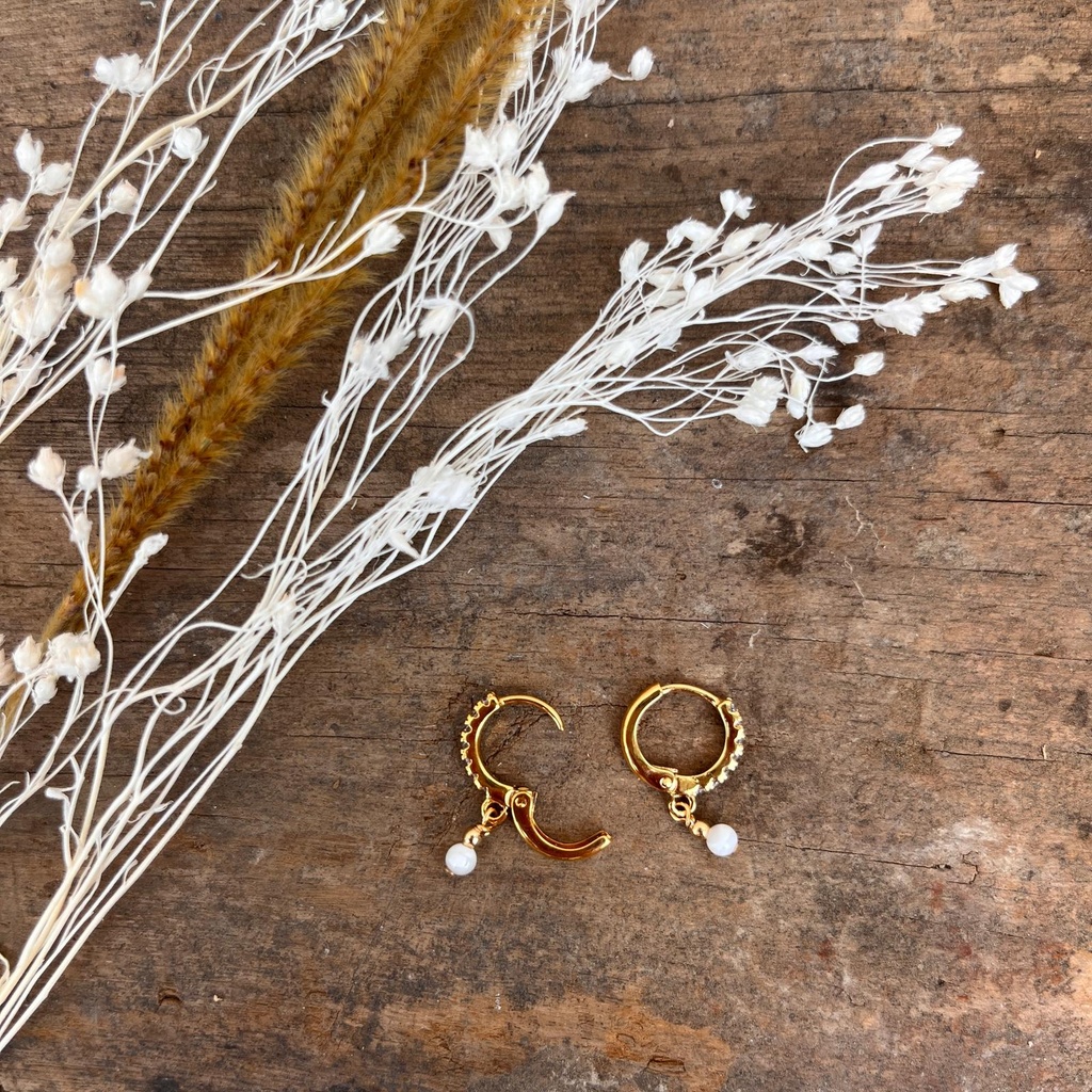 [GAR-WERA-BO-05-03] Boucles d'oreilles créoles 'Wera' - Laiton & Plaqué Or - Nacre - By Garance