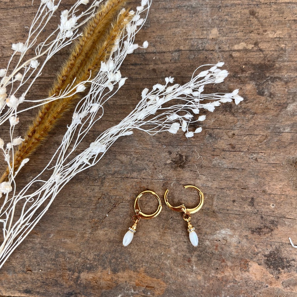 [GAR-WERA-BO-05-05] Boucles d'oreilles créoles 'Wera' - Laiton & Plaqué Or - Nacre - By Garance