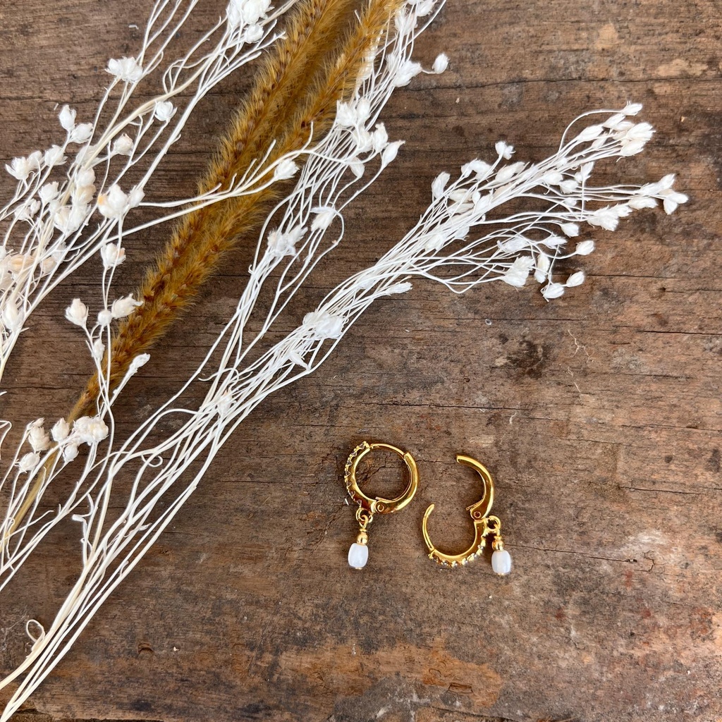 [GAR-WERA-BO-05-06] Boucles d'oreilles créoles 'Wera' - Laiton & Plaqué Or - Nacre - By Garance