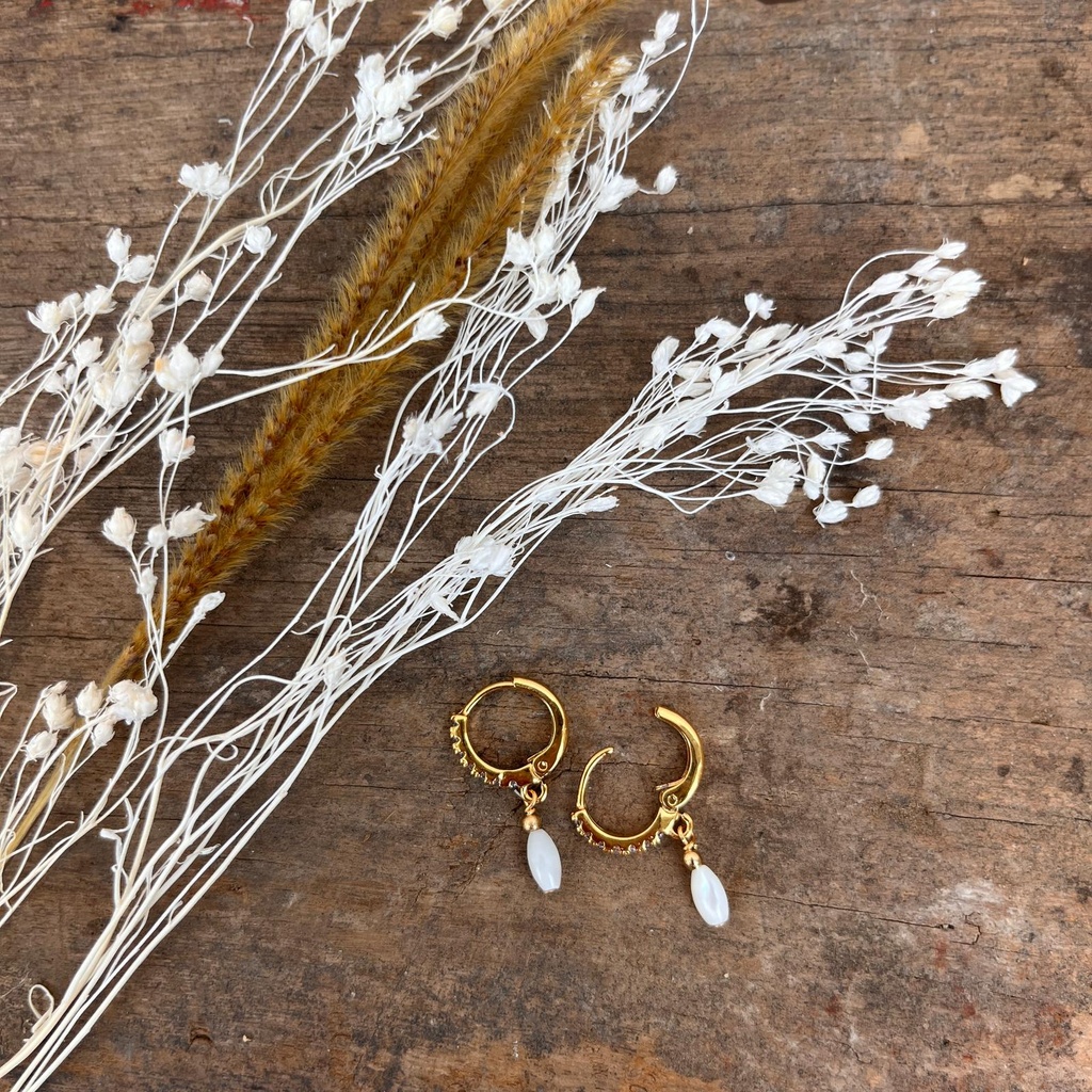[GAR-WERA-BO-05-07] Boucles d'oreilles créoles 'Wera' - Laiton & Plaqué Or - Nacre - By Garance