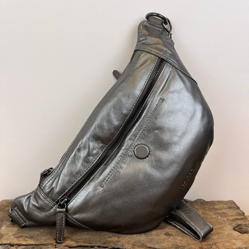[LEA-ROSY_M-MTN-GRIS-ARG] Sac banane 'Rosy M' Gris métalisé & Argenté - Léa Toni