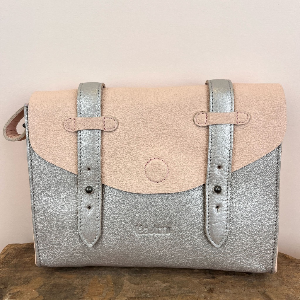 [LEA-MINIAPO-BPF-ROSE-ARG] Sac à main 'Mini apolline' Rose poudré & Argenté - Léa Toni