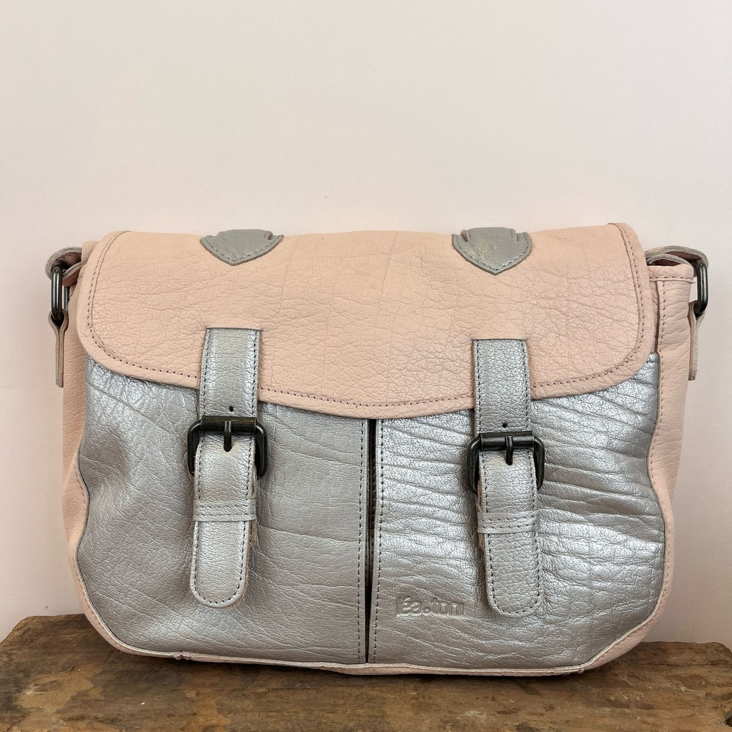 [LEA-LOA-BPF-ROSE-ARG] Sac à main 'Loa' Rose poudré & Argenté - Léa Toni