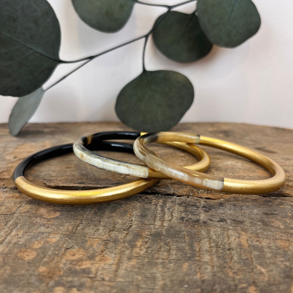 [SOYA-0059-GSB109-LARGE] Jonc - Marron & Doré - Large - Corne de buffle & laque - Soyang
