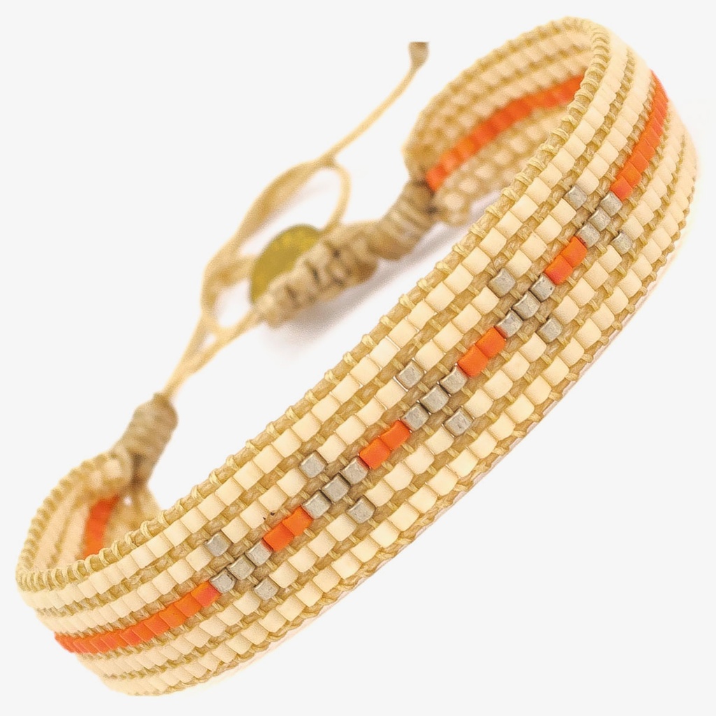[GUANA-G11E-10012-5-0134] Bracelet MultiStrass - Orange & Beige 