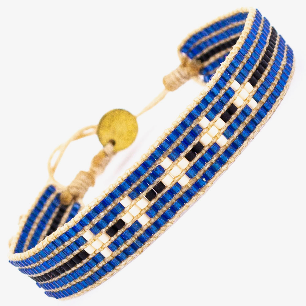 [GUANA-G11E-10012-5-0140] Bracelet MultiStrass - Bleu & Beige 