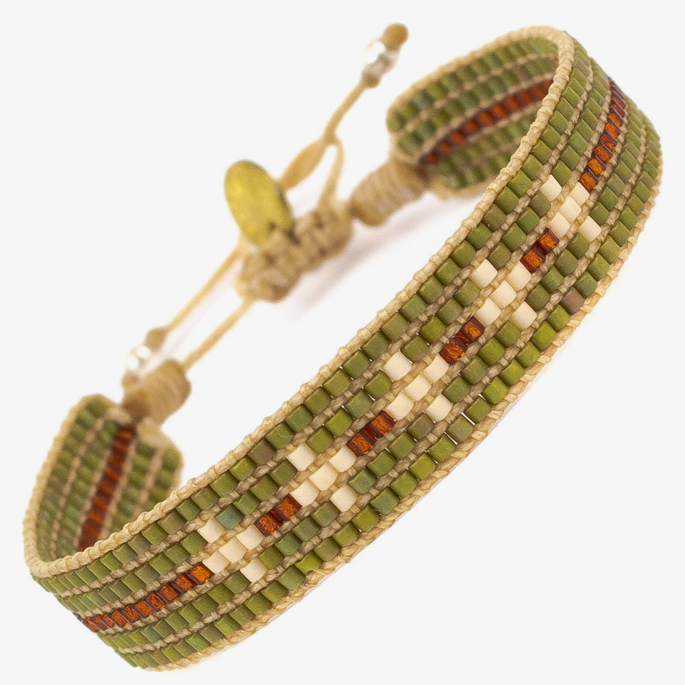 [GUANA-G11E-10012-5-0158] Bracelet MultiStrass - Vert & Beige 