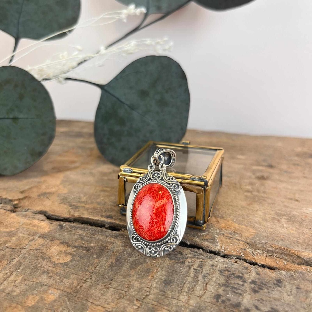 [PEAR-0652] Pendentif Argent 925 - Corail [0652]