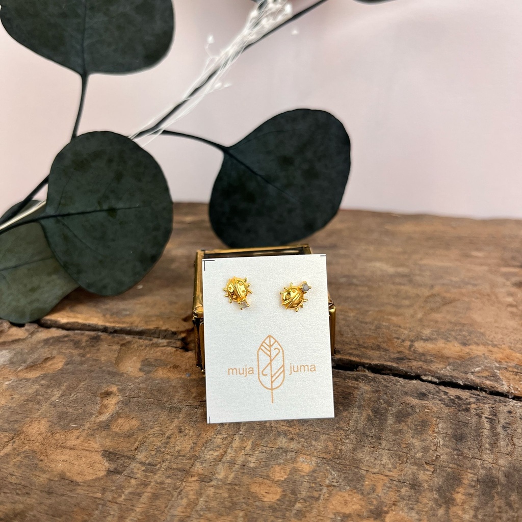 [MUJA-10793-GB-2] Boucles d'oreilles 'Coccinelle' - Plaqué Or - Labradorite - Muja Juma