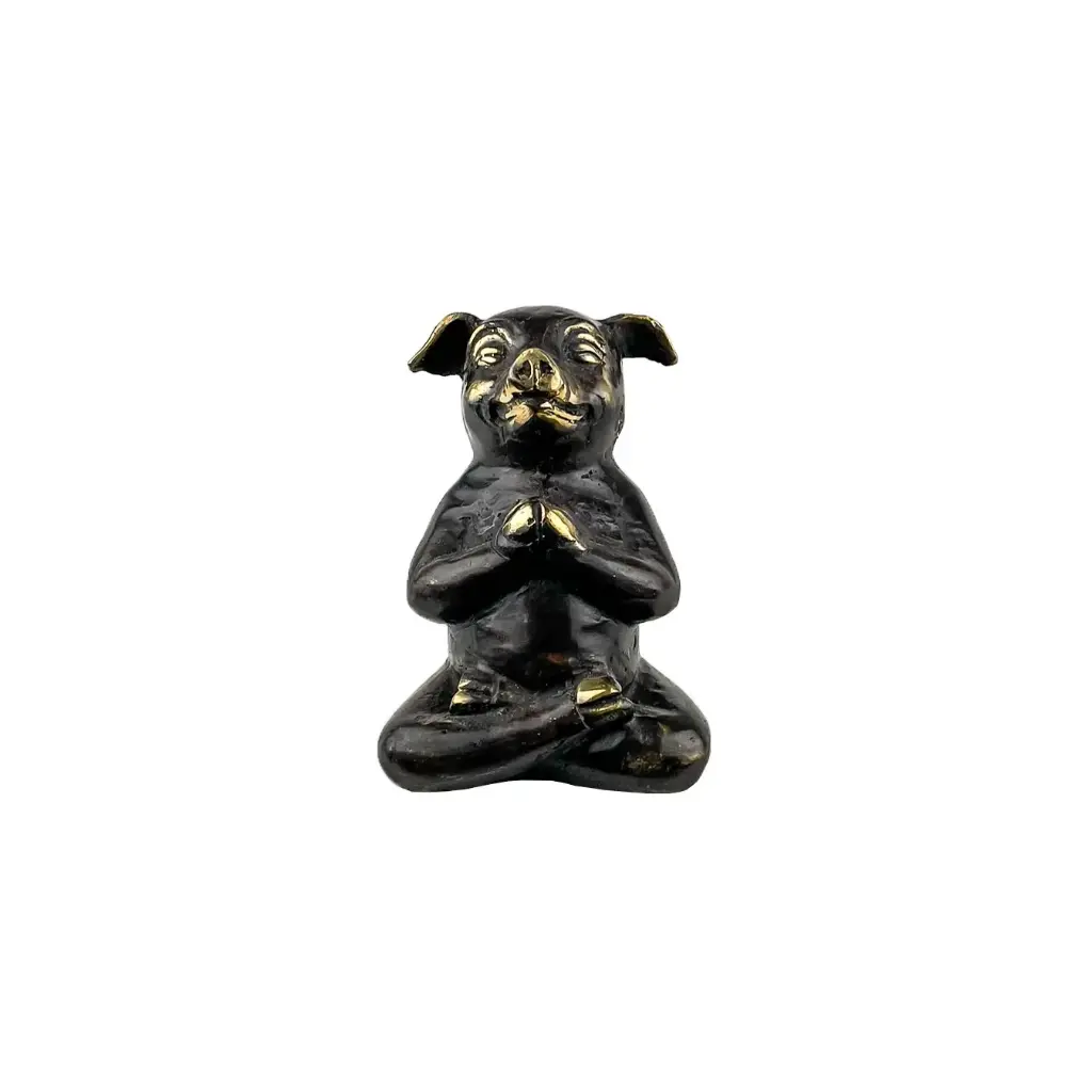 [PIGYOGBZ10-02] Cochon Yoga Bronze - Noir & Or - 10,5 x 7 x 6,5 cm
