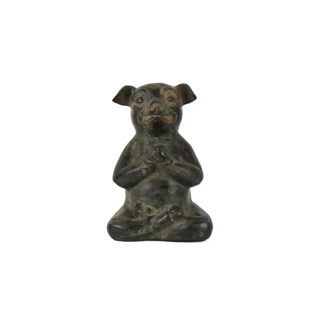 [PIGYOGBZ10-03] Cochon Yoga Bronze - Vert Antique - 10,5 x 7 x 6,5 cm