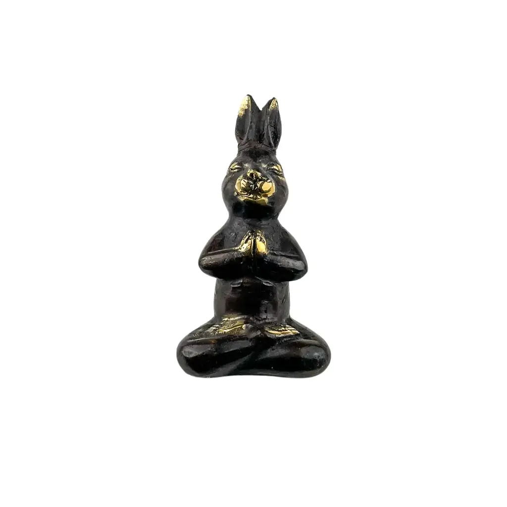 [RABBIYOGBZ13-02] Lapin Yoga Bronze - Noir & Or - 13,5 x 7 x 6,5 cm