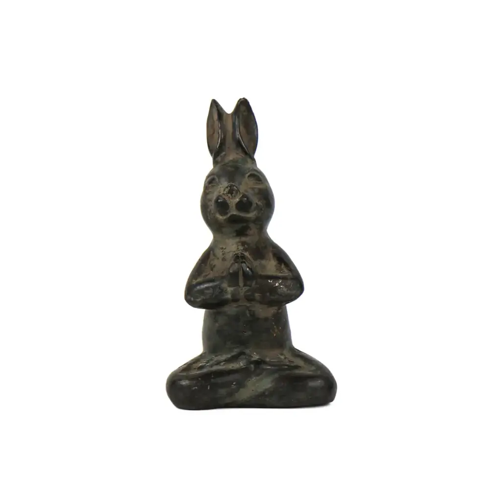 [RABBIYOGBZ13-03] Lapin Yoga Bronze - Vert Antique - 13,5 x 7 x 6,5 cm