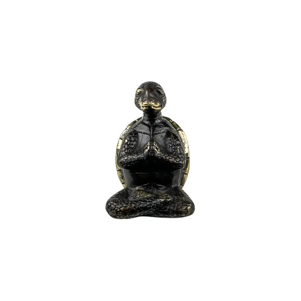 [TURTLYOGBZ10-02] Tortue Yoga Bronze - Noir & Or - 10,5 x 7 x 6,5 cm