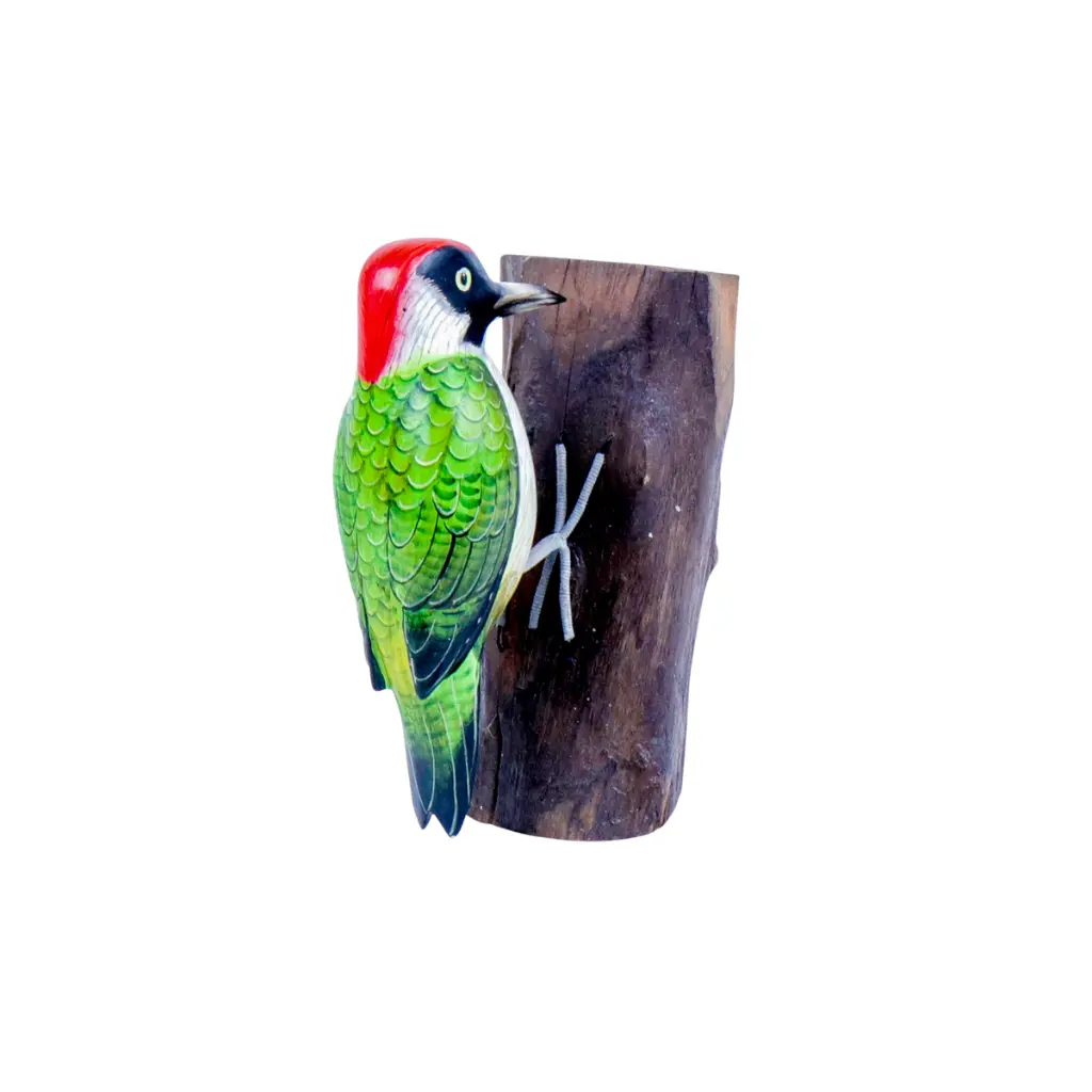 [WOODPGREENW18] Pic Vert - Vert, Blanc, Noir & Rouge - 18 x 15 x 5 cm