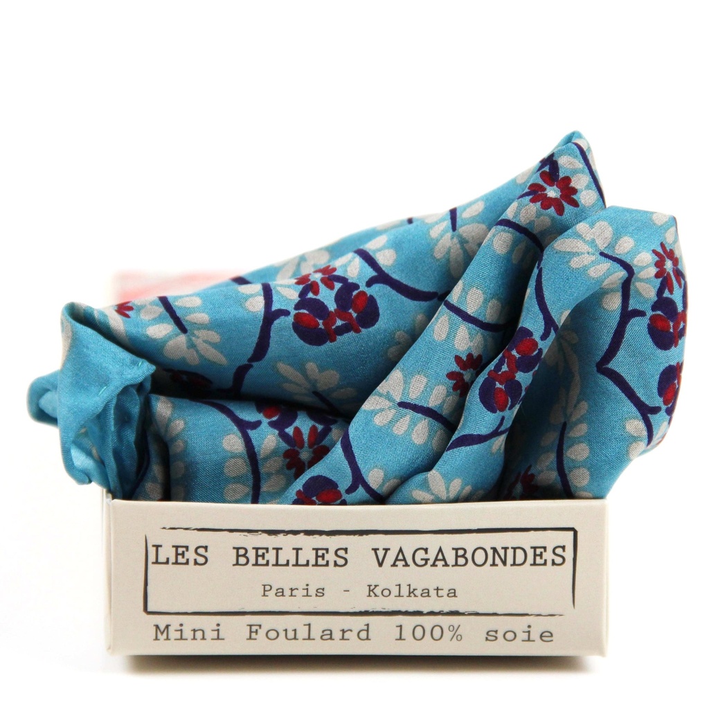 [LBV-0066] Mini Foulard 'Albertine' Turquoise - Les Belles Vagabondes