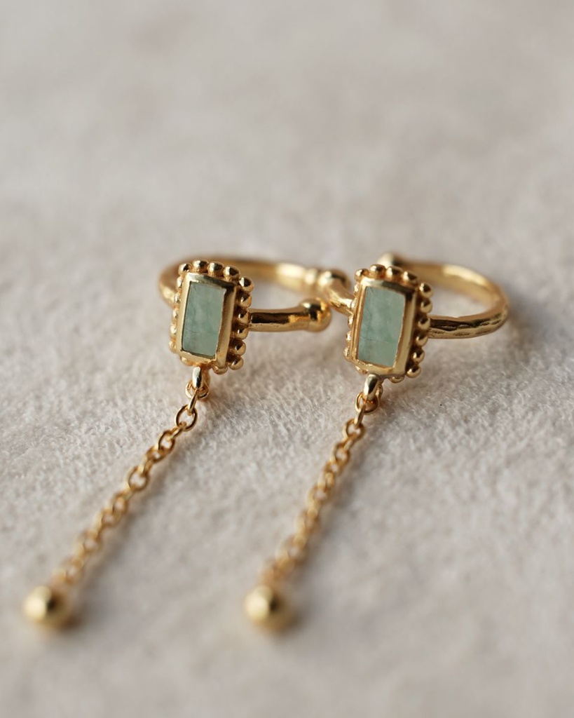 [MUJA-10166-GB-5] Earcuff avec chaine 'Mar' - À l'Unité - Plaqué Or - Amazonite - Muja Juma