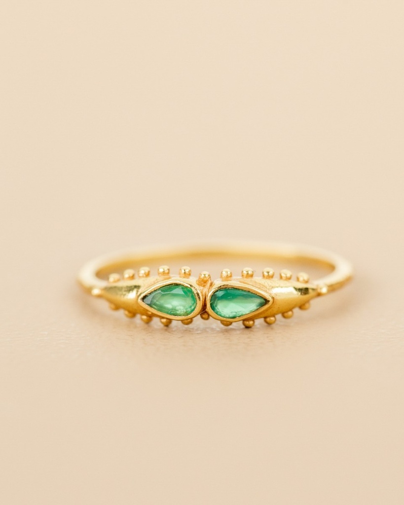 [MUJA-4699-GB-15-056] Bague 'Millipede' - Plaqué Or - Agate Verte - Muja Juma