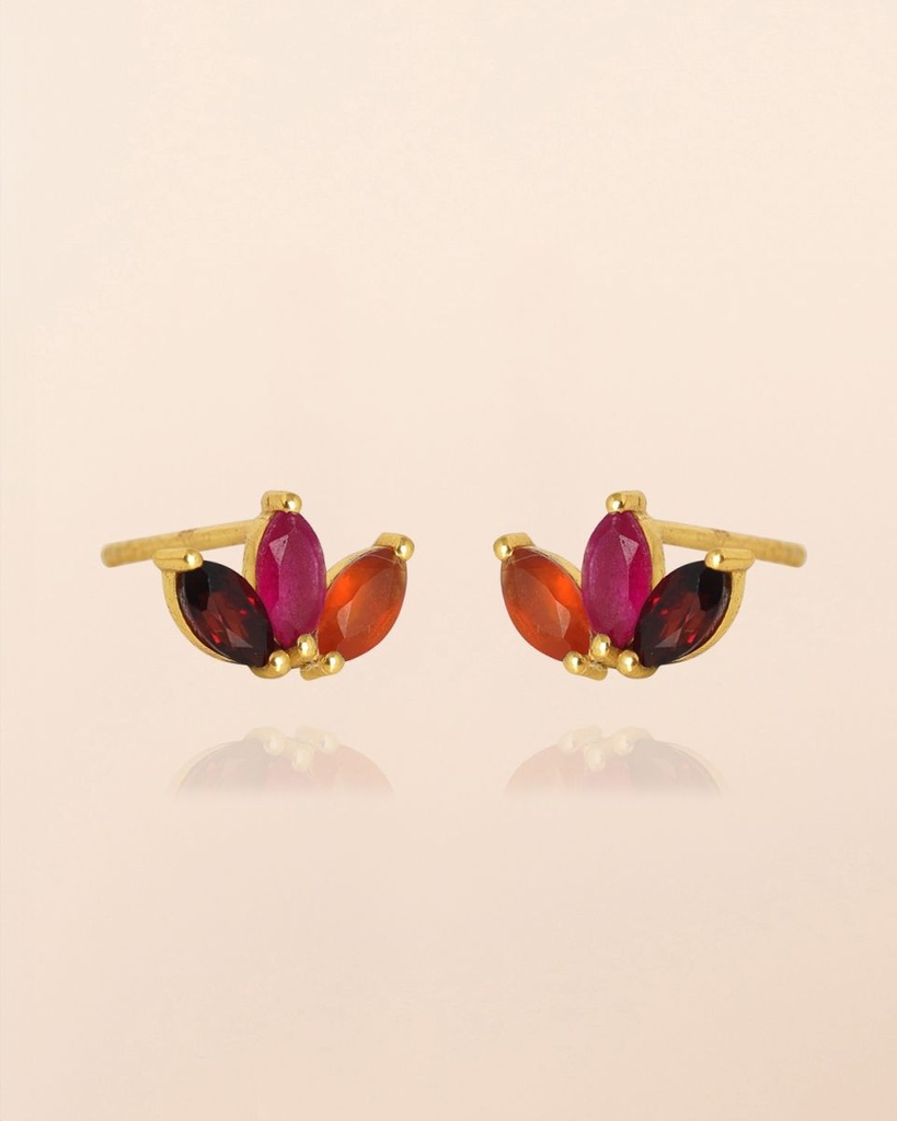 [MUJA-10955-GB-10] Clous d'oreilles 'Triton' - Plaqué Or - Agate Rouge - Muja Juma