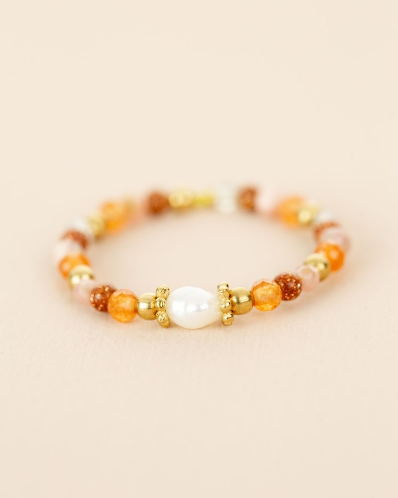 [MUJA-44008-MG-4] Bague - Taille Unique - Pierre de Sable, Rhodonite, Labradorite, Quartz, Jaspe & Perles Dorées - Muja Juma