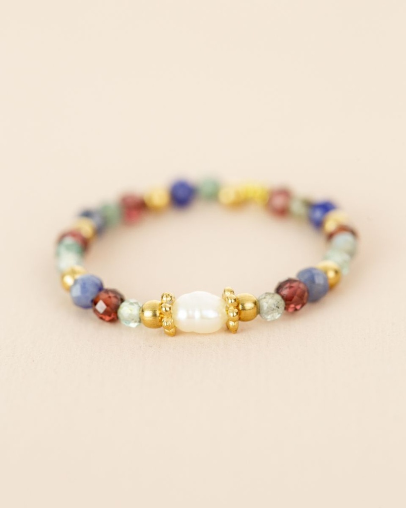 [MUJA-44008-MG-9] Bague - Taille Unique - Lapis Lazuli, Grenat, Apatite, Saphir, Sodalite & Perles Dorées - Muja Juma