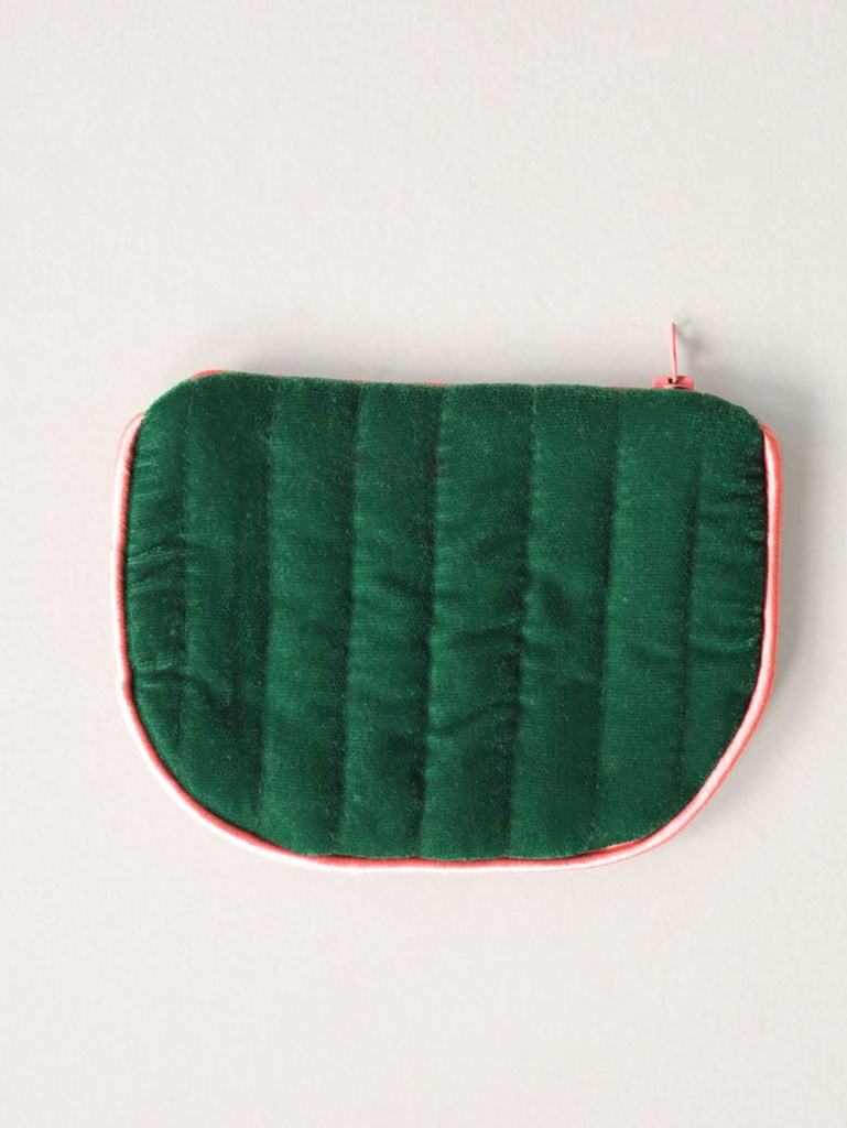 [MUJA-7010-AC-25] Petite Pochette à Bijoux - Velour Vert Foncé & Satin Corail - Muja Juma