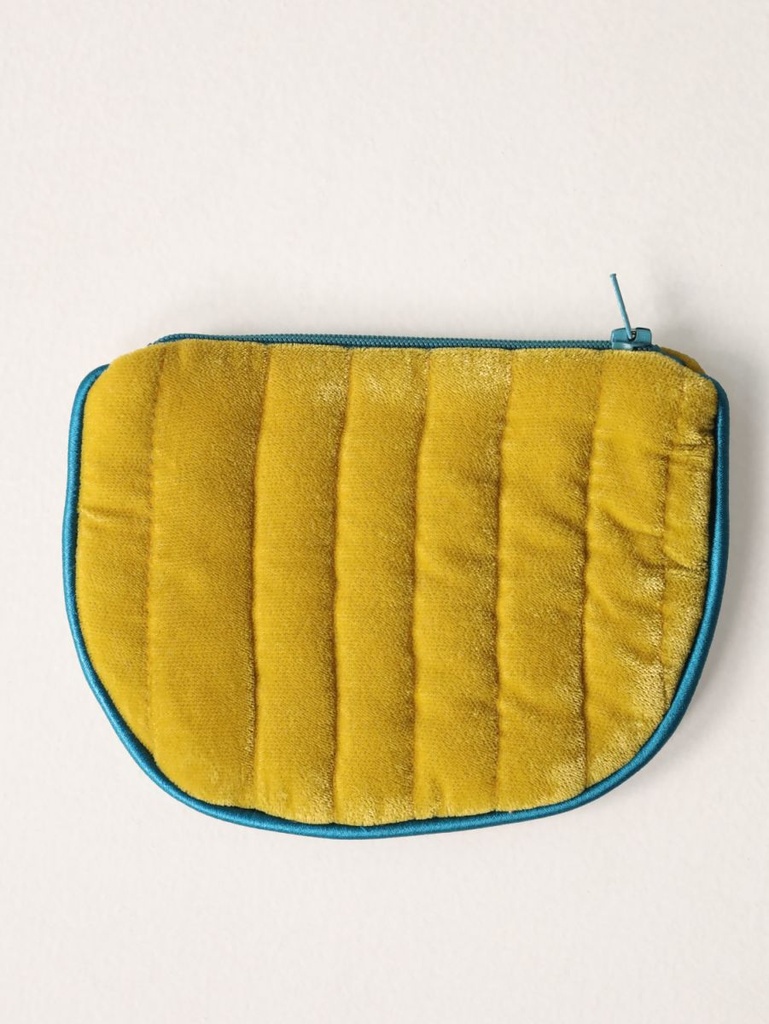[MUJA-7010-AC-38] Petite Pochette à Bijoux - Velour Moutarde & Satin Bleu Pétrole - Muja Juma