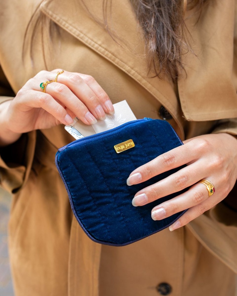 [MUJA-7010-AC-39] Petite Pochette à Bijoux - Velour Bleu Marine & Satin Vert Foncé - Muja Juma