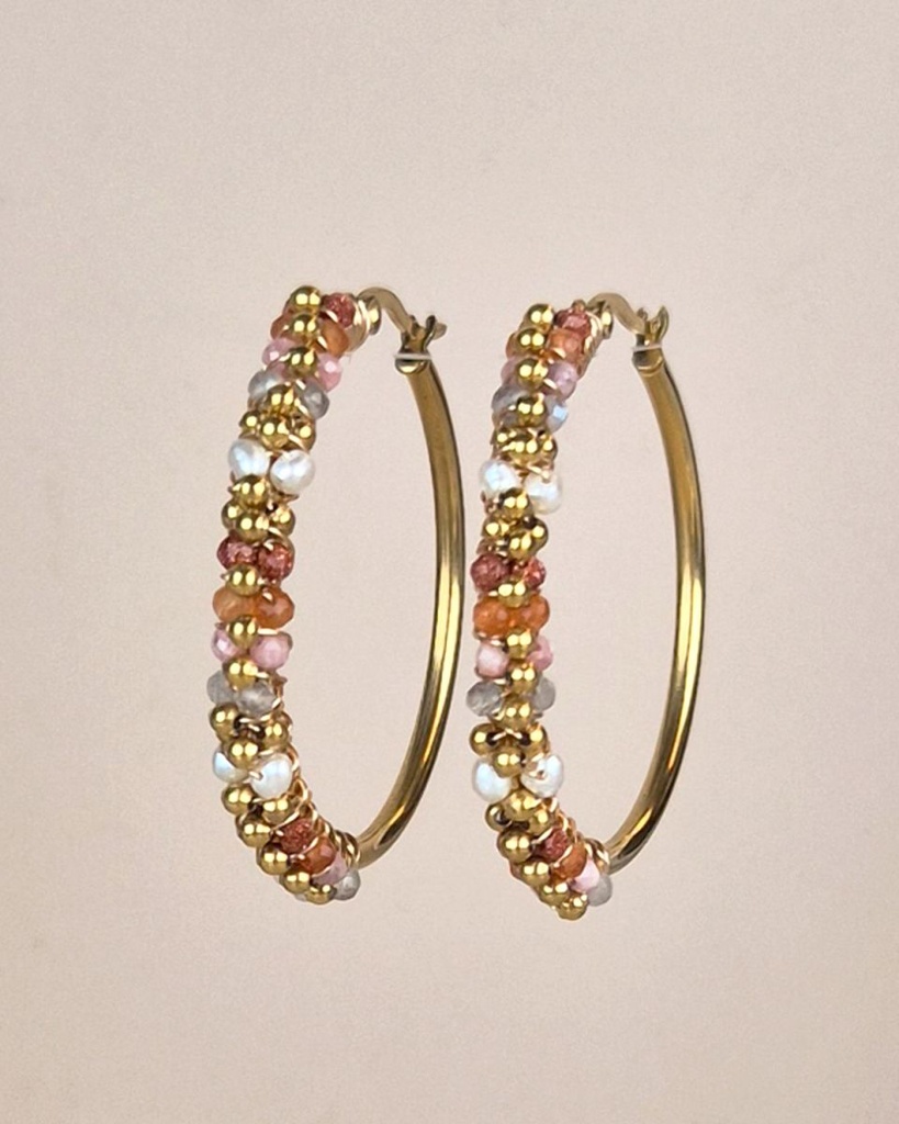 [MUJA-77044-MG-4] Boucles d'oreilles créoles - Plaqué Or - Pierre de Sable - Muja Juma