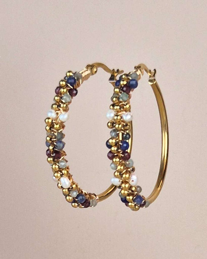 [MUJA-77044-MG-9] Boucles d'oreilles créoles - Plaqué Or - Lapis Lazuli - Muja Juma