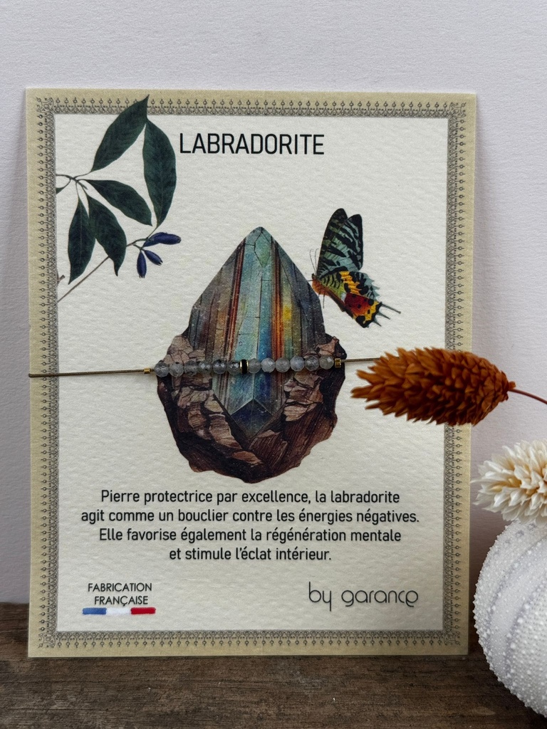 [GAR-CASY-BR-LABRADORITE] Bracelet 'Casy' - Acier & laiton doré 2µ - Labradorite - By Garance