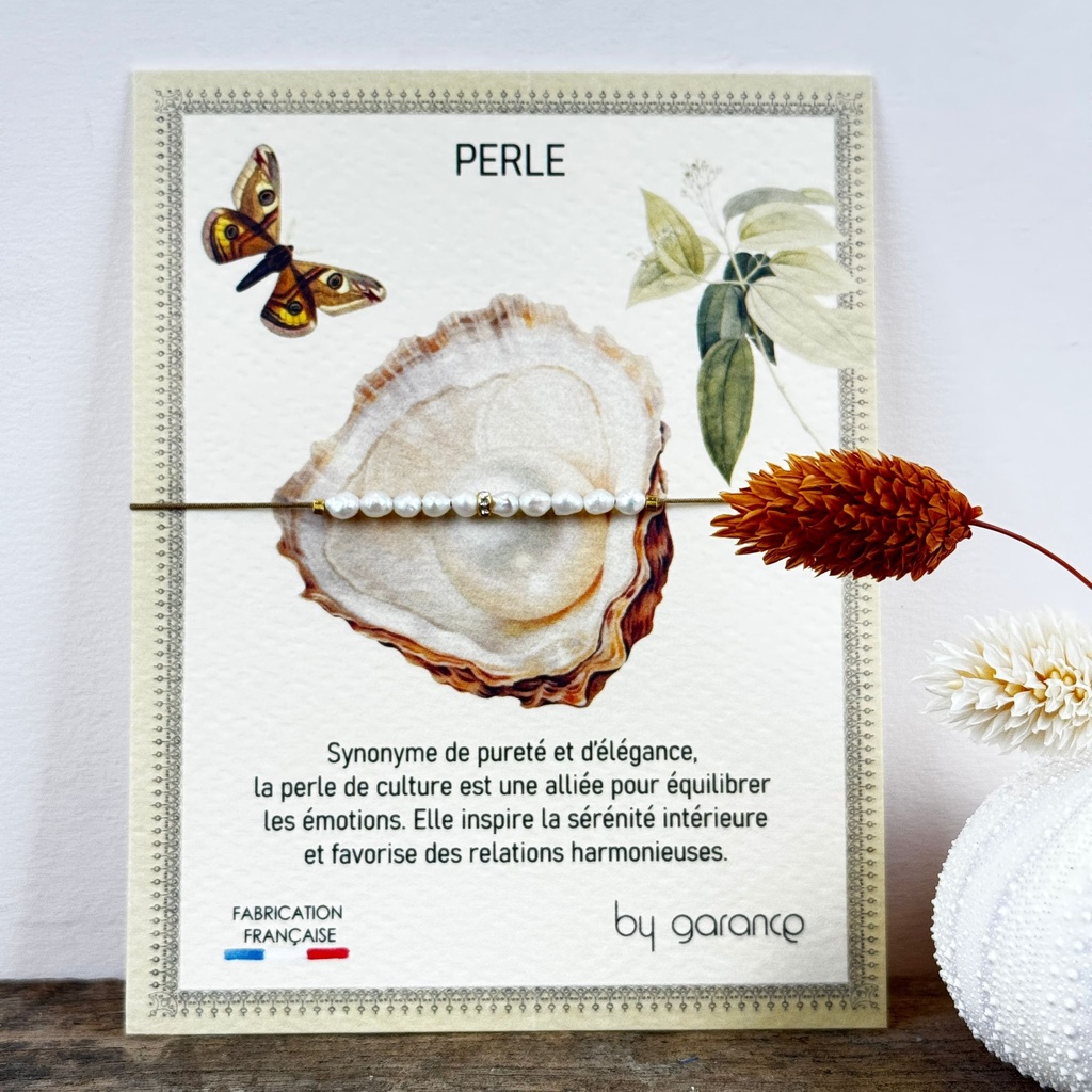 [GAR-CASY-BR-PERLE] Bracelet 'Casy' - Acier & laiton doré 2µ - Perle - By Garance