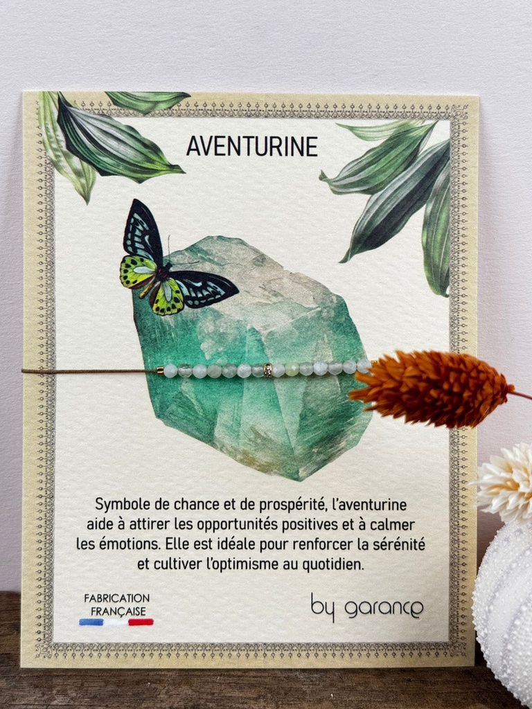 [GAR-CASY-BR-AVENTURINE] Bracelet 'Casy' - Acier & laiton doré 2µ - Aventurine - By Garance