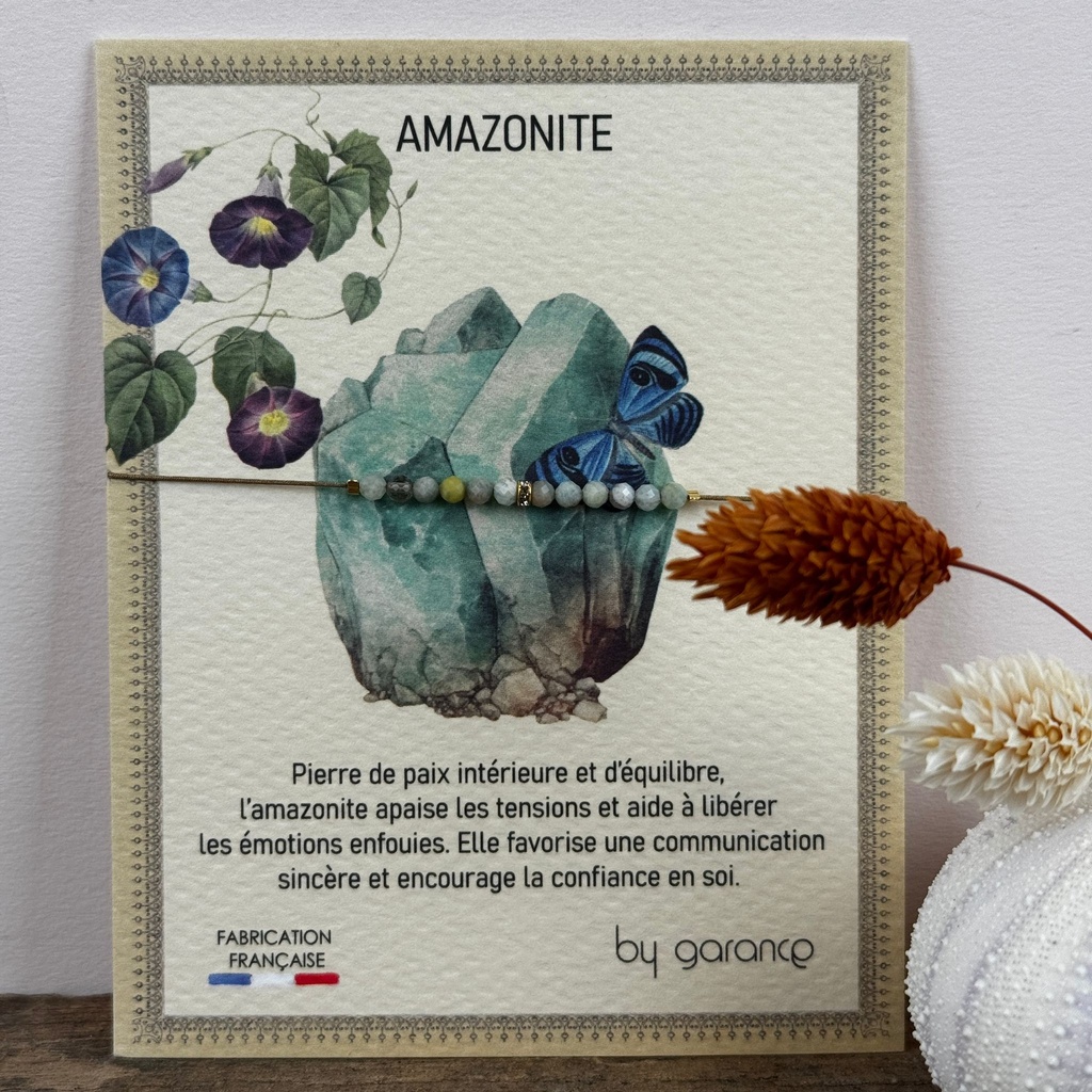 [GAR-CASY-BR-AMAZONITE] Bracelet 'Casy' - Acier & laiton doré 2µ - Amazonite - By Garance