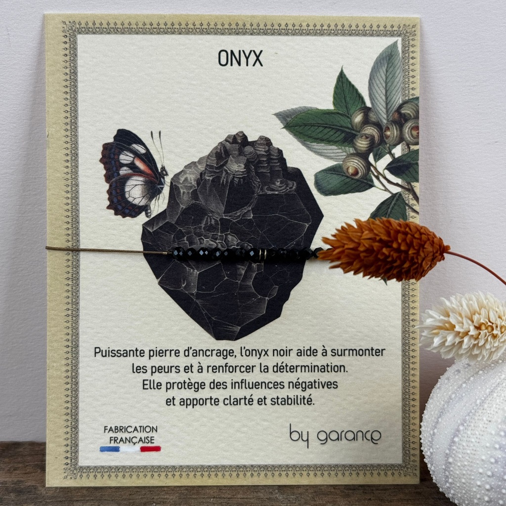 [GAR-CASY-BR-ONYX] Bracelet 'Casy' - Acier & laiton doré 2µ - Onyx - By Garance