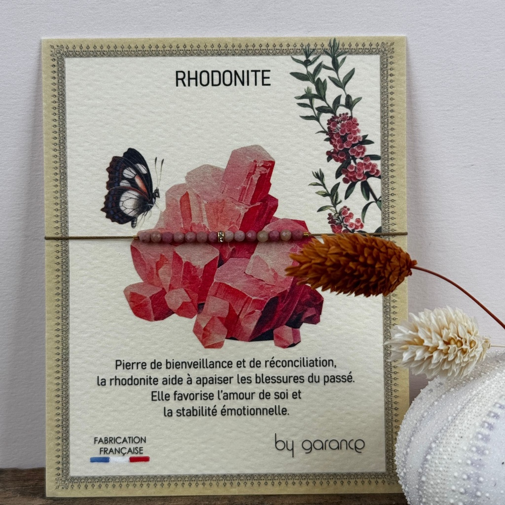 [GAR-CASY-BR-RHODONITE] Bracelet 'Casy' - Acier & laiton doré 2µ - Rhodonite - By Garance