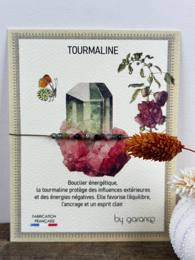 [GAR-CASY-BR-TOURMALINE] Bracelet 'Casy' - Acier & laiton doré 2µ - Tourmaline - By Garance