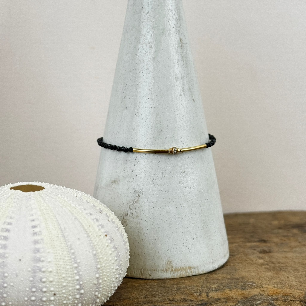 [GAR-NASH-BR-E] Bracelet 'Nash' - Acier & laiton doré 2µ - Noir - By Garance